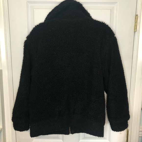 GARAGE Black Fuzzy Zip Up Teddy Coat Jacket small - Picture 3 of 6